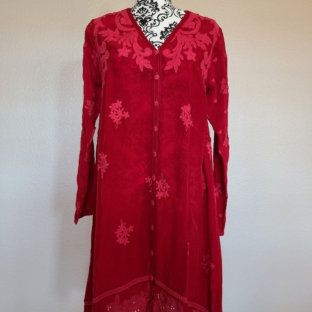 Johnny Was Embroidered Red Tunic/Dress